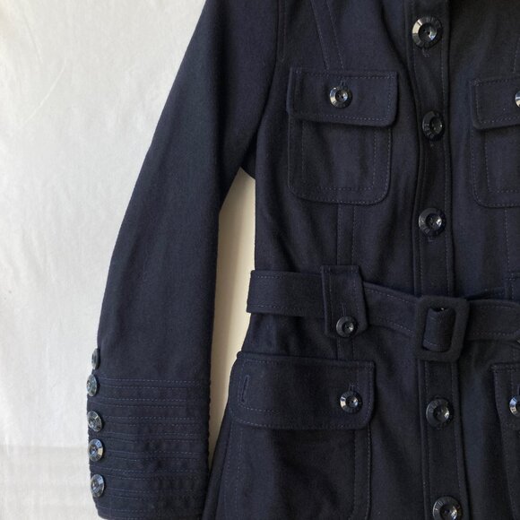 Womens Navy Blue Wool Trench Coat Peacoat Jacket Size Small S Made in Ukraine - Picture 3 of 16
